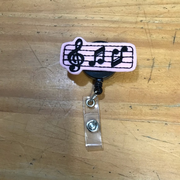 Pink Music Notes Lanyard ID Reel Name Badge - Picture 1 of 2